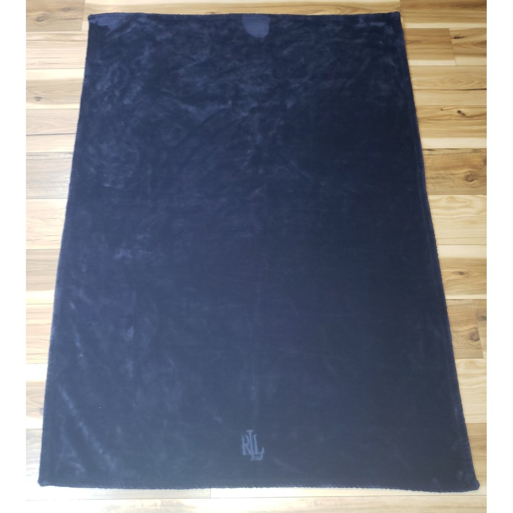 Lauren Ralph Lauren Plush Micromink Blanket Deep Blue Size 50 x 70 Crest